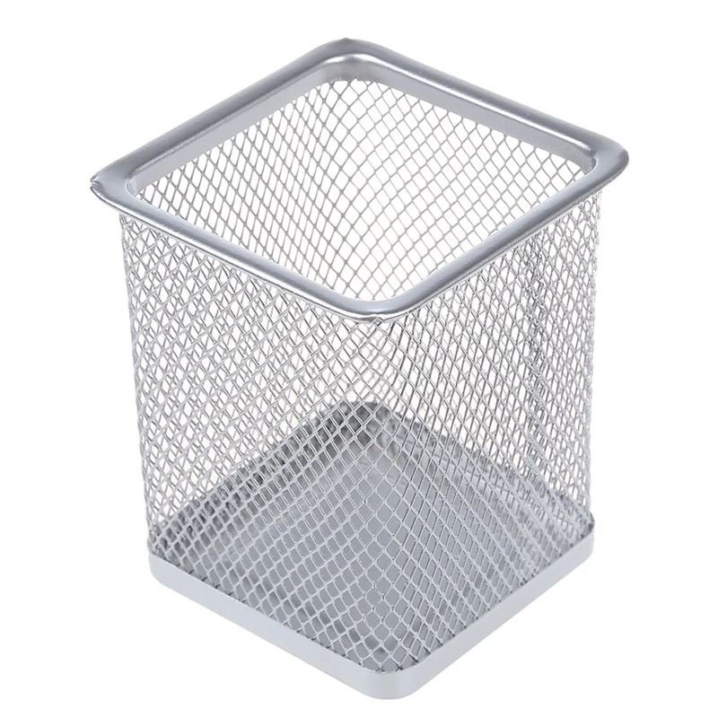 Серебристо серый металлический сетчатый прямоугольный держатель для ручек и