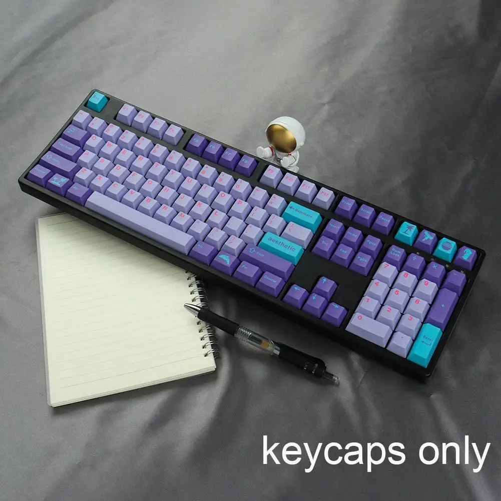 GMK Vaporwave Game Keycap 129 Keys PBT Five-sided Sublimation Purple Mechanical Keyboards Keycaps For Color Matching Keycaps images - 6