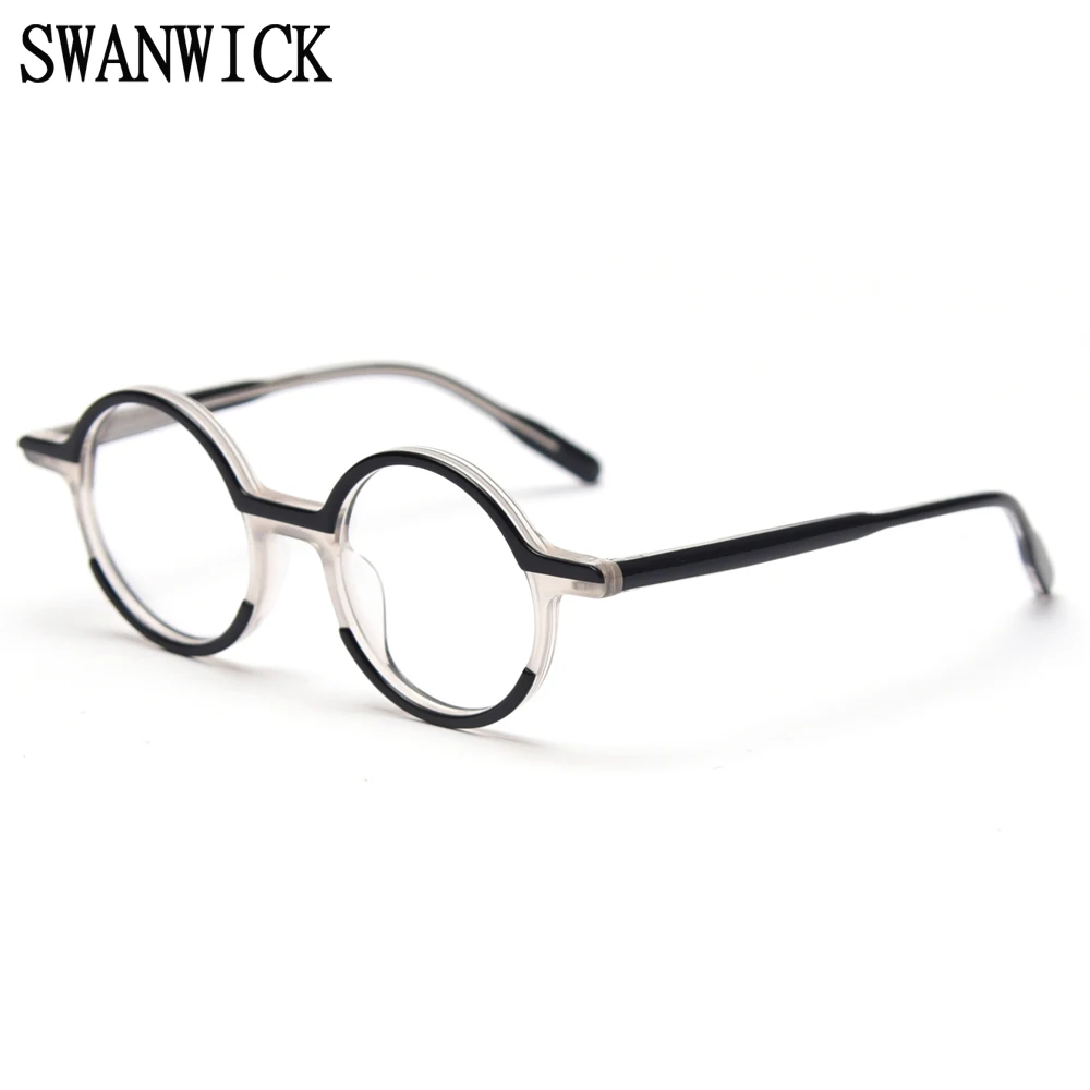 

Очки Swanwick в круглой оправе для мужчин и женщин, оптические аксессуары ручной работы из ацетата, Модные леопардовые черные