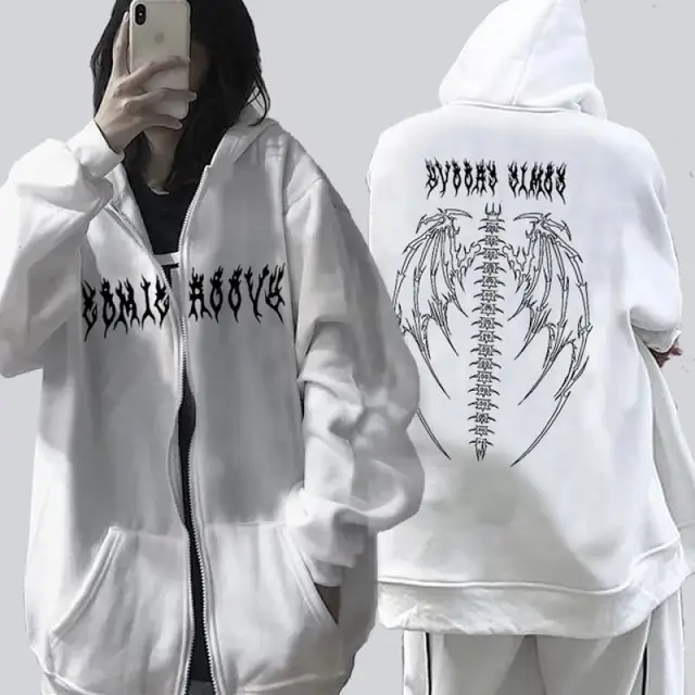 Streetwear Harajuku Hoodie Y2K Tops Girls Retro Gothic Oversized Hood Punk Anime Print Clothes Hip-Hop High Street Sweatshirts 6