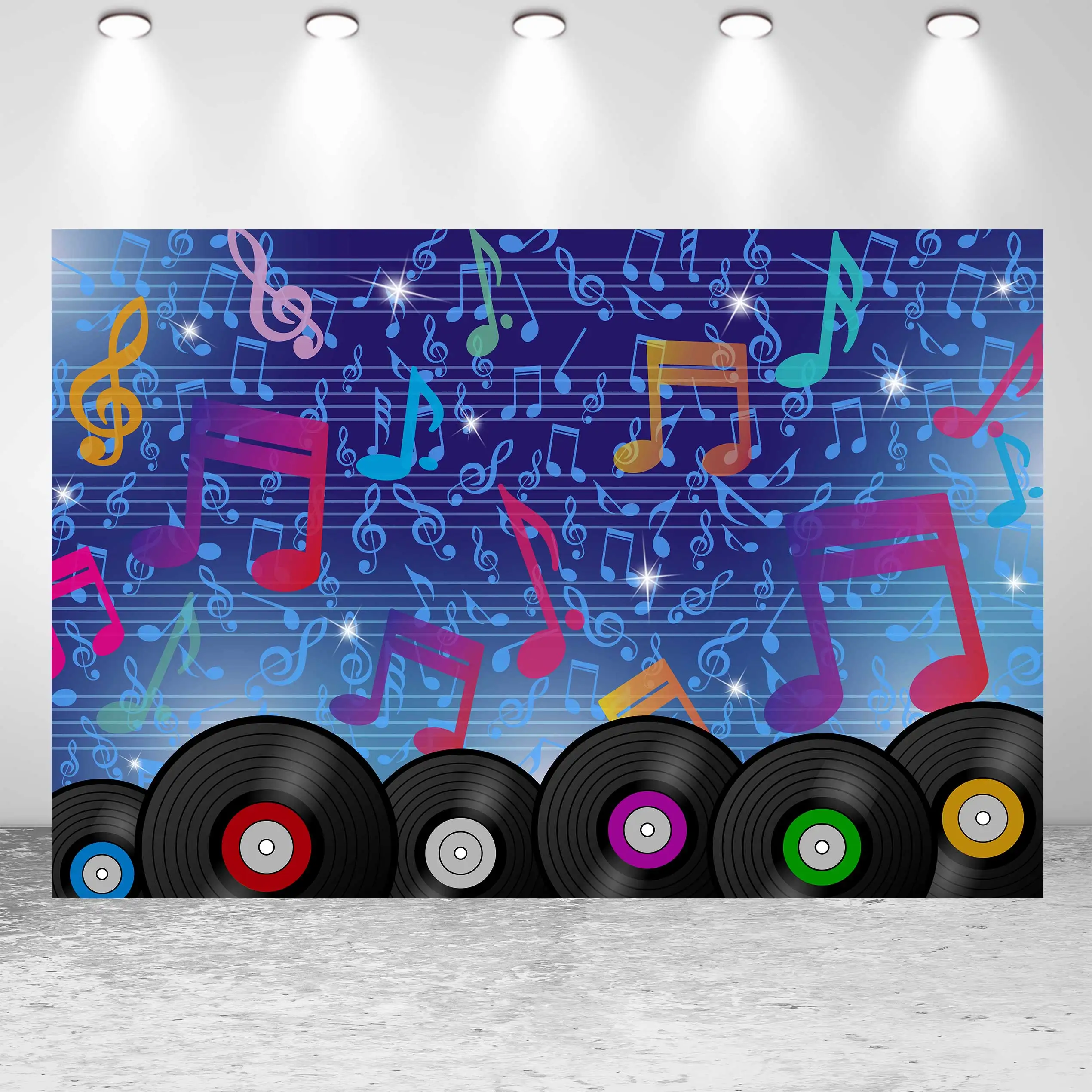 NeoBack Happy Birthday 80s 90s Show Time Music Score Blue Disco Ball Party Photo Photography Background