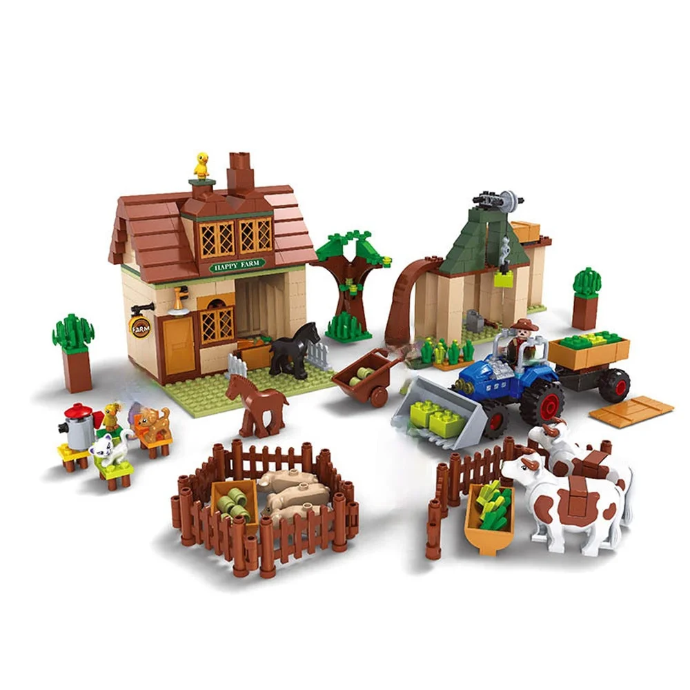 

ausini 491pcs Village Architecture Model Toys Set 28802 Happy Farm House Building Blocks Education Kid For Children Gifts