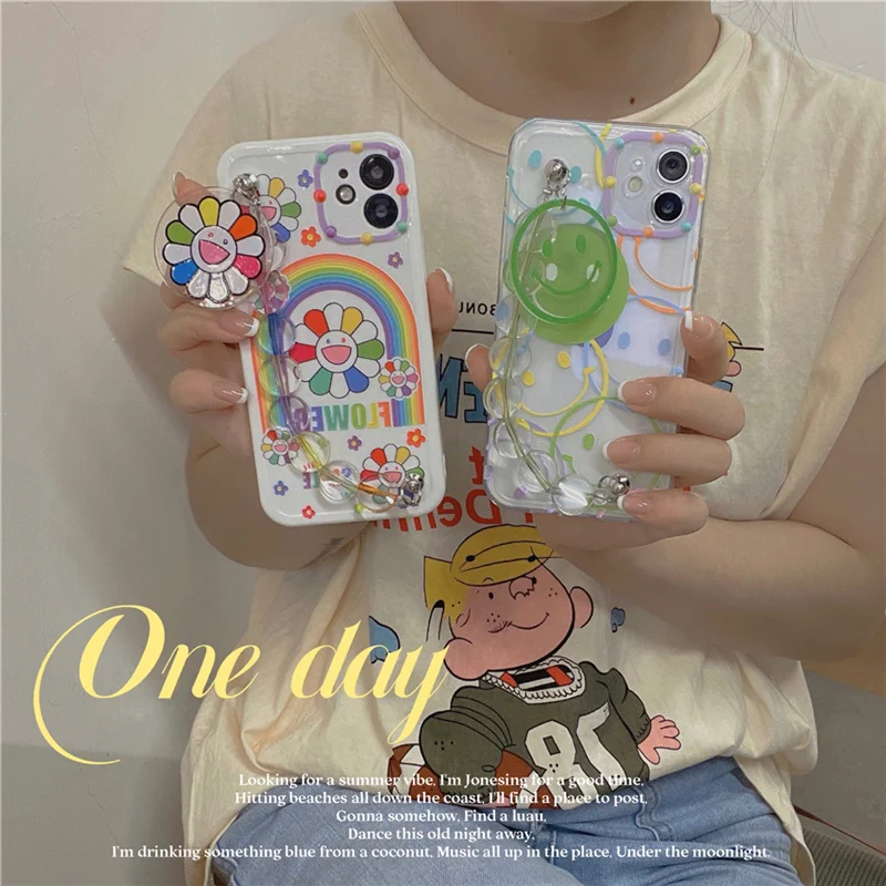 

Korea Cute Funny Flower Bracelet Phone Case For iPhone 11 12 Pro XS Max Mini X XR 7 8 Plus SE Stylish Soft Shockproof Back Cover