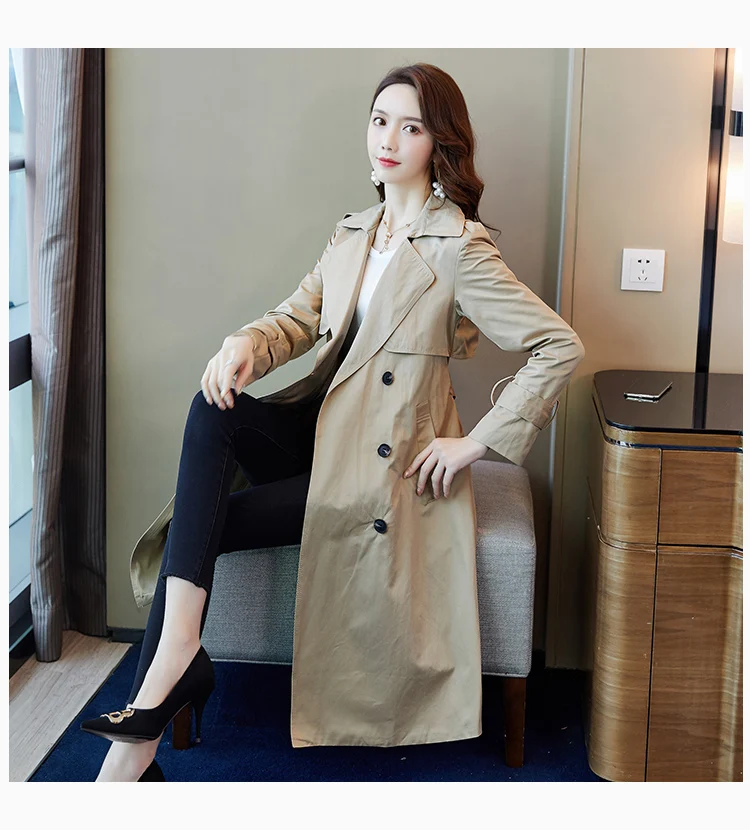 Женская двубортная ветровка без бретелек Женский Повседневный длинный тренчкот