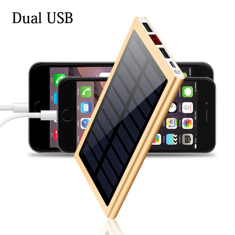 solar power bank 30000mah 2 usb external battery led portable powerbank mobile phone solar charger for smart phone battery free global shipping