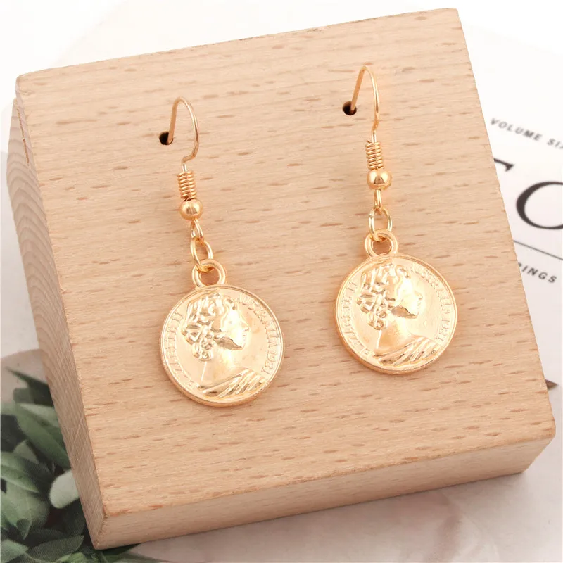 Женские серьги-аватары в форме монеты 1 пара золотых круглых подвесок подарок для