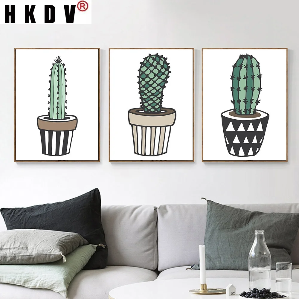 

HKDV Nordic Cactus Green Plant Cartoon Canvas Painting Wall Art Painting Print Poster Picture Bedroom Living Room Home Decor