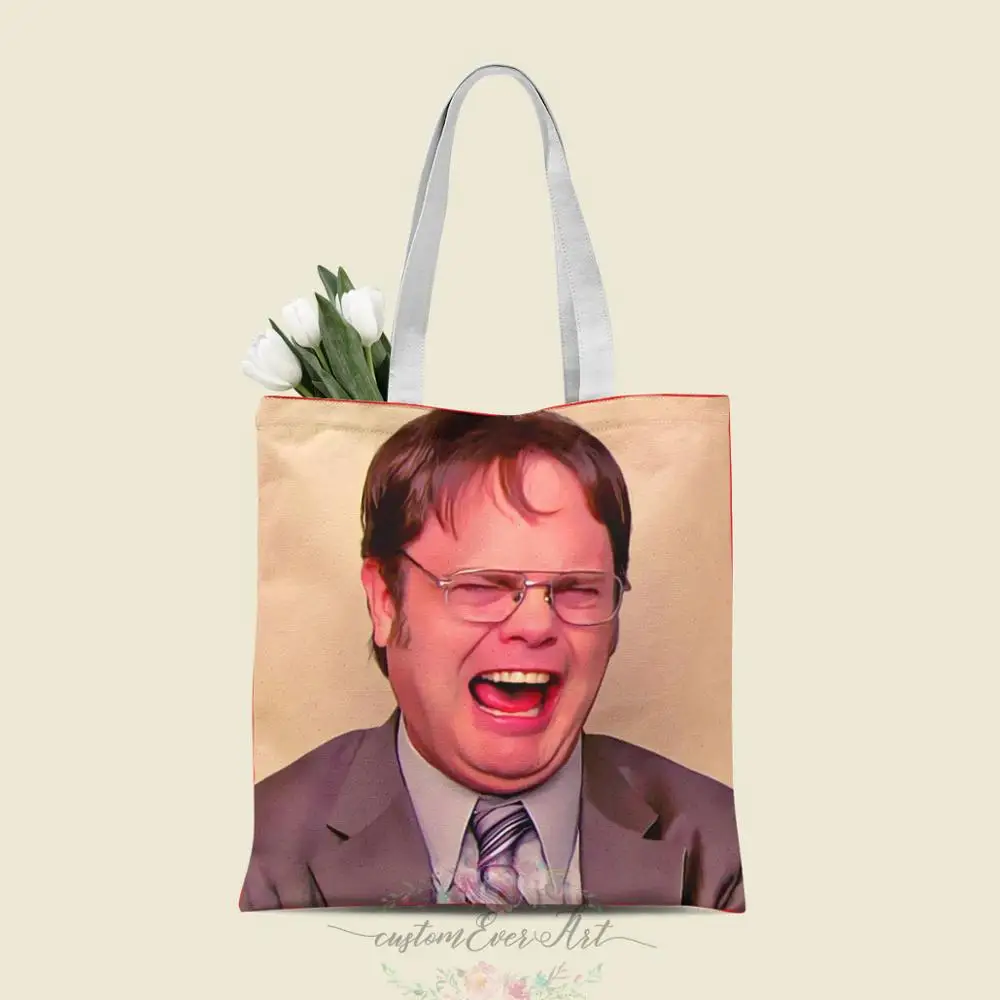 

Dwight Schrute laughing tote bag custom canvas tote bags for women for teacher Birthday Bags Gift Bag personalized gifts