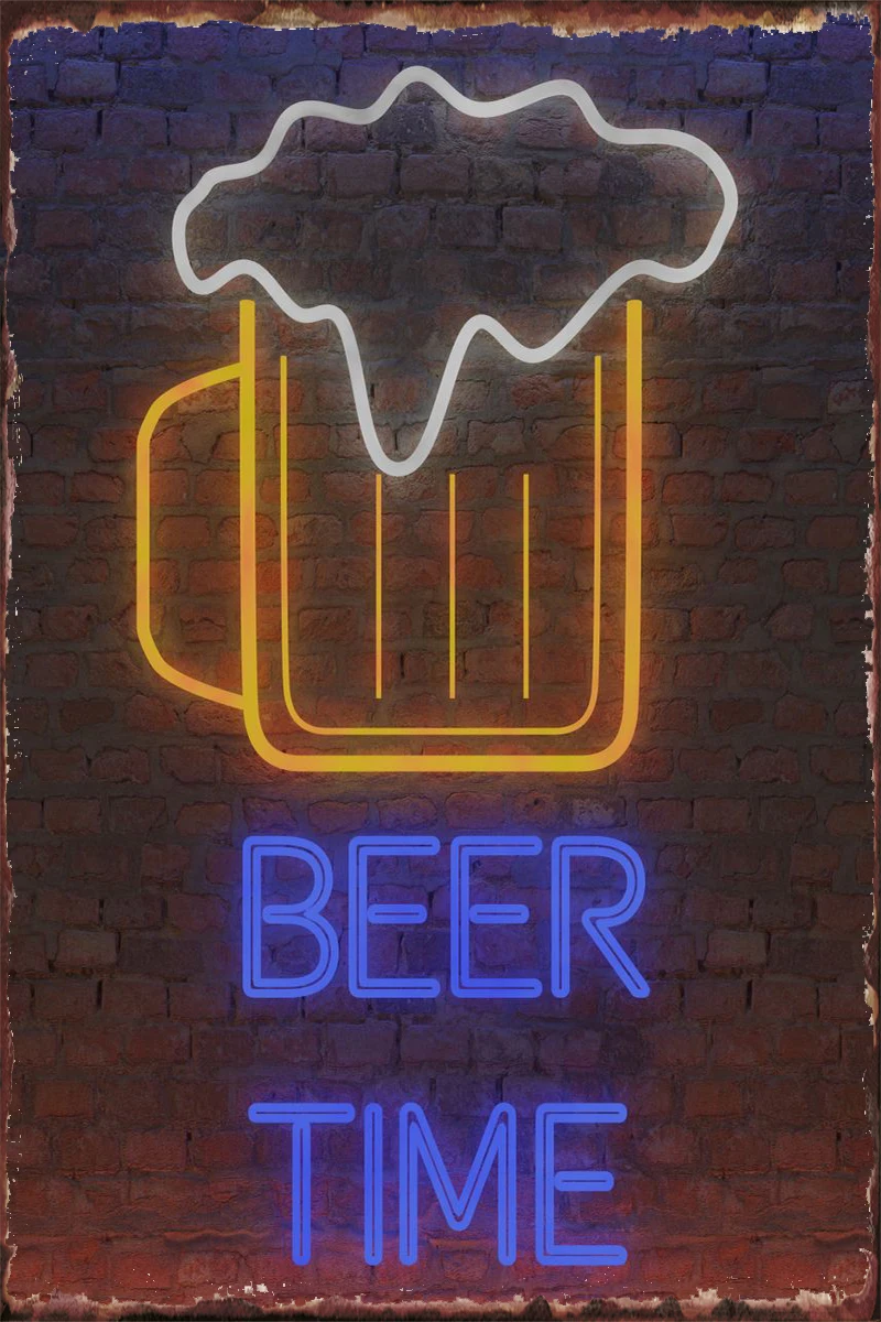 

Neon Beer Time Sign Room Decoration Retro Vintage Metal Sign Tin Sign Tin Plates Wall Decor For Art Man Cave Cafe Pub Home Club