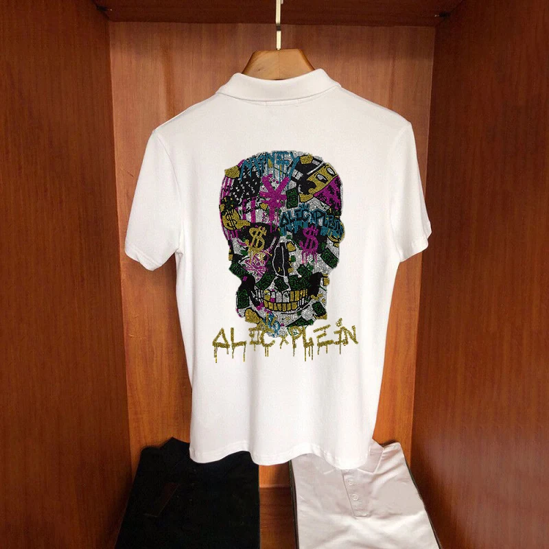 

Summer Men's T-Shirt Loose Polo Casual Simple Chic New European Hot Diamond Craft Oversized Sports