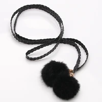 women waist chain belt waist rope ladies braided belt for dress decorative thin belts black fashion faux fur ball waist chain