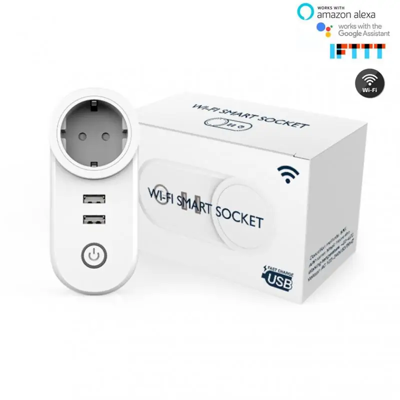 

2021 WIFI Wireless Remote Socket EU Plug Double USB Port Wireless Smart Plugs Voice Control Work With Alexa Google Assistant
