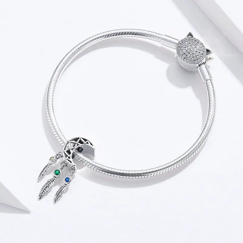 MOWIMO 100% Real Sterling Silver Moon Dreamcatcher Dangle Charms Fit Original Bracelet & Bangle Pendant Beads BKC1232 | Украшения и
