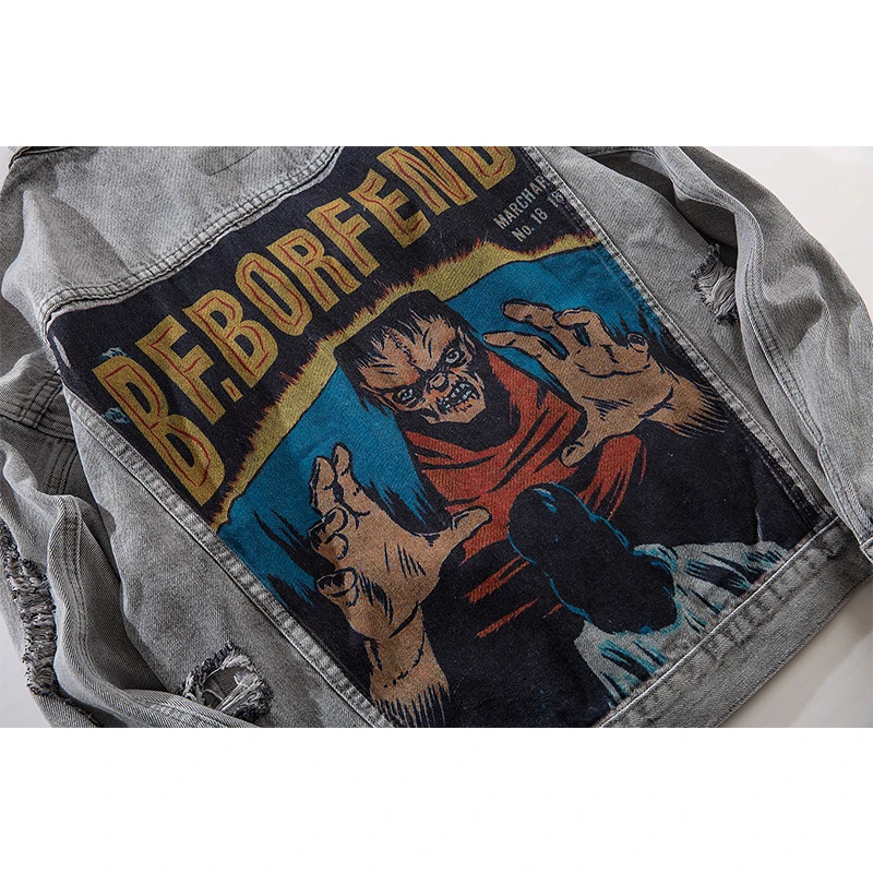 Мужская джинсовая куртка в стиле хип хоп| |