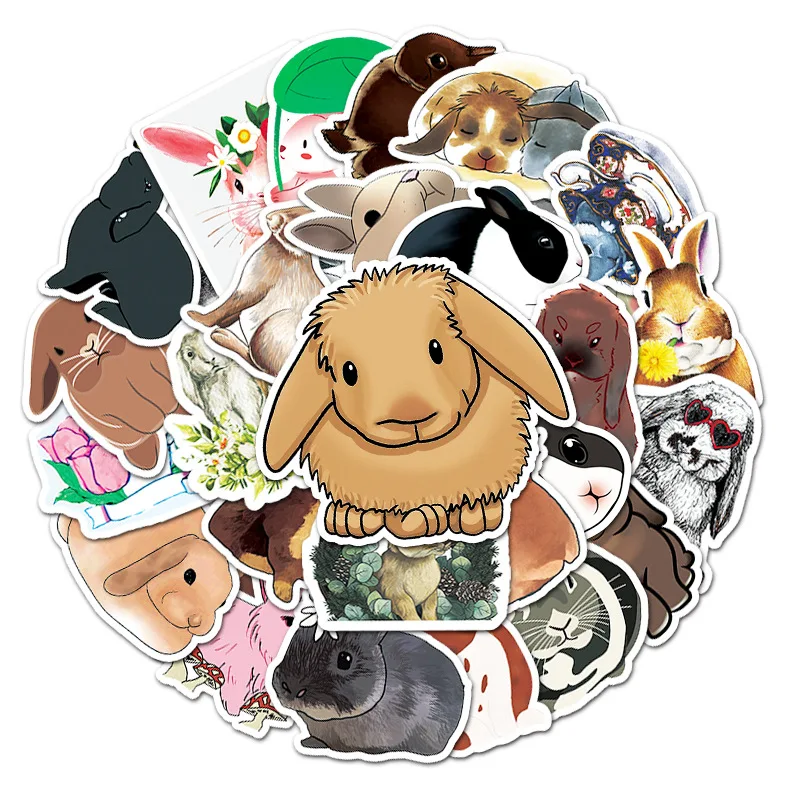 Pegatinas decorativas de Kawaii Rabbit, 50 Uds., material de papeler&iacute;a de conejo, planificador diario de basura, pegatinas para manualidades de Skateboard-4
