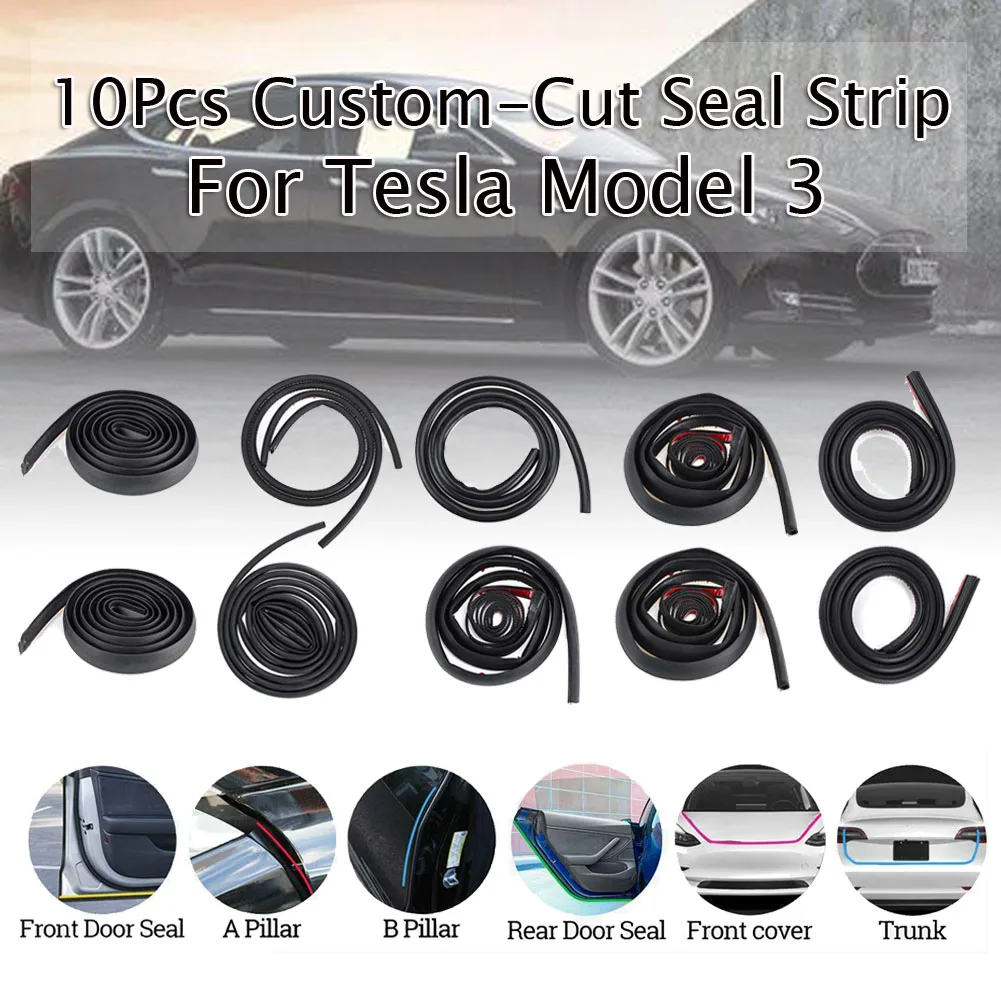 

10Pcs Front /Rear Door Truck AB Pillar Soundproof Rubber Weather Seal Strip Noise Reduction Door Seal Kit For Tesla Model 3