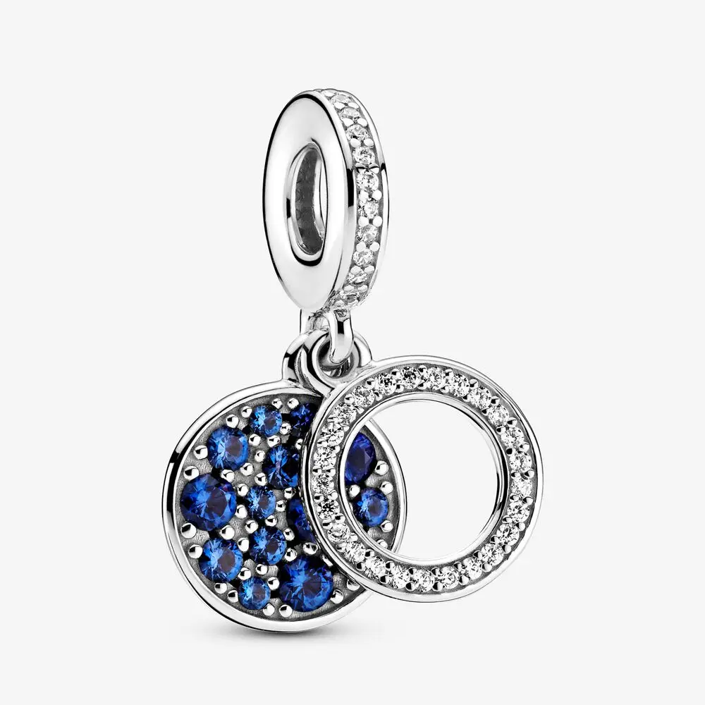 

Fits for Original Europe Bracelet 925 Sterling Silver Sparkling Blue Disc Double Dangle Charms Beads DIY Jewelry Making 2020