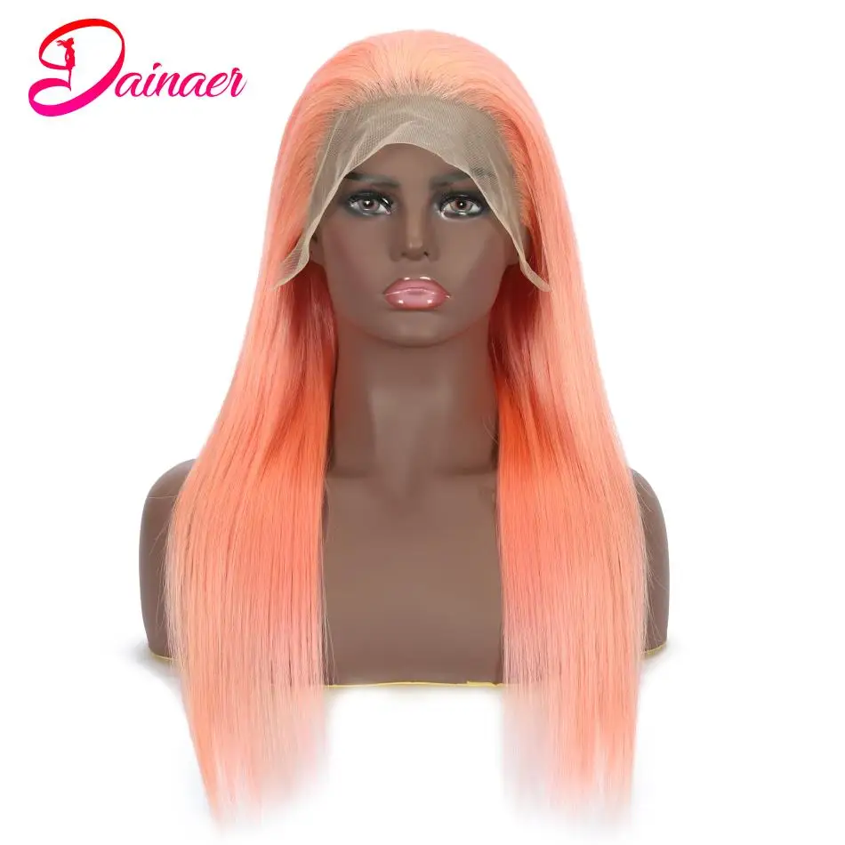 Pink Wig Long Straight Lace Front Human Hair Wigs For Women Brazilian Bone Straight Colored Human Hair Wigs Transparent Lace Wig