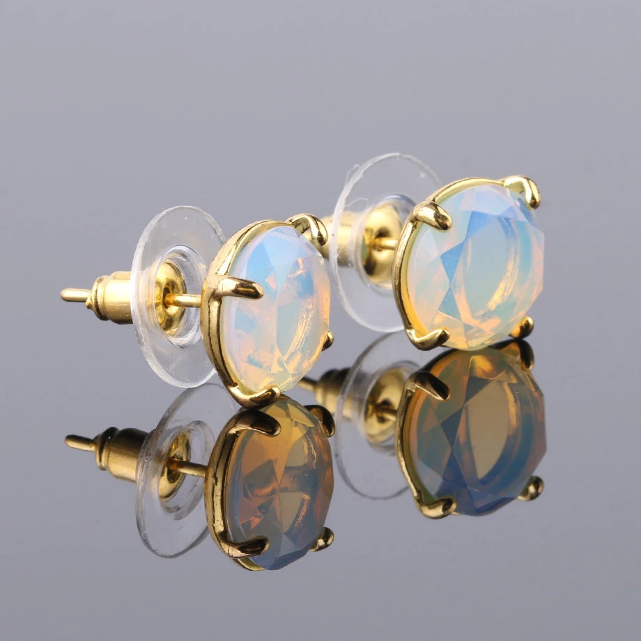 Натуральный камень серьги со шпилькой для женщин золото Цвет круглый розовый