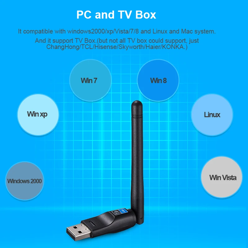 Wifi bluetooth-адаптер 150 Мбит/с USB Wifi антенный адаптер 2dBi RTL8723BU Беспроводная сетевая Рабочая карта Wifi приемник передатчик