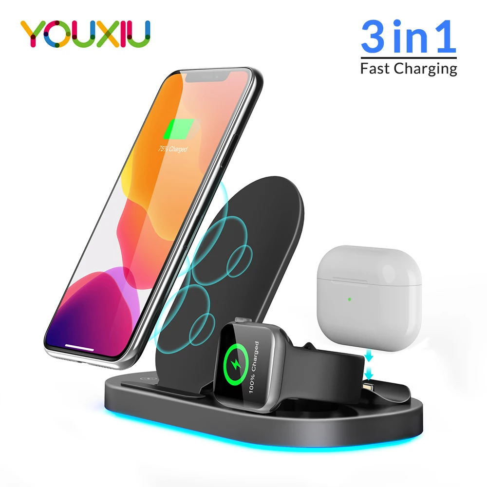 

Складная Беспроводная зарядная станция YOUXOU 3 в 1 для Apple Watch iPhone 11 X XS XR 8 Airpods Pro 15 Вт Qi Быстрая Зарядка Док-станция