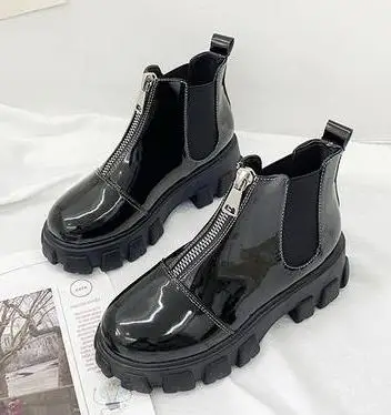 Single shoes Женские ботильоны; сезон весна-осень; модные простые кожаные ботинки на платформе без застежки; bota feminina; кожаные ботинки на плоской подошве - Цвет: Single shoes