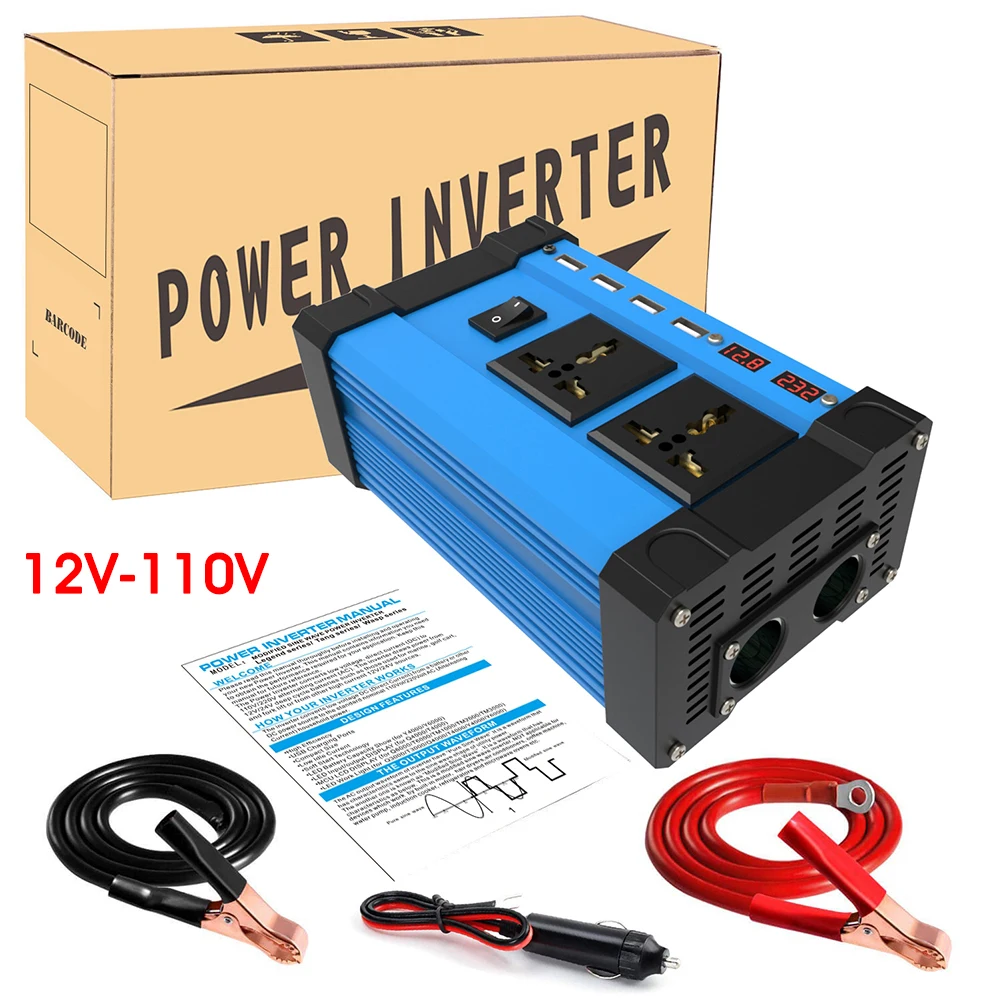 

4000W 12V to AC 220V/110V Car Power Inverter Digital LED Display DC Converter with 2 AC Sockets, 2 Lighter Sockets, 4 USB Ports