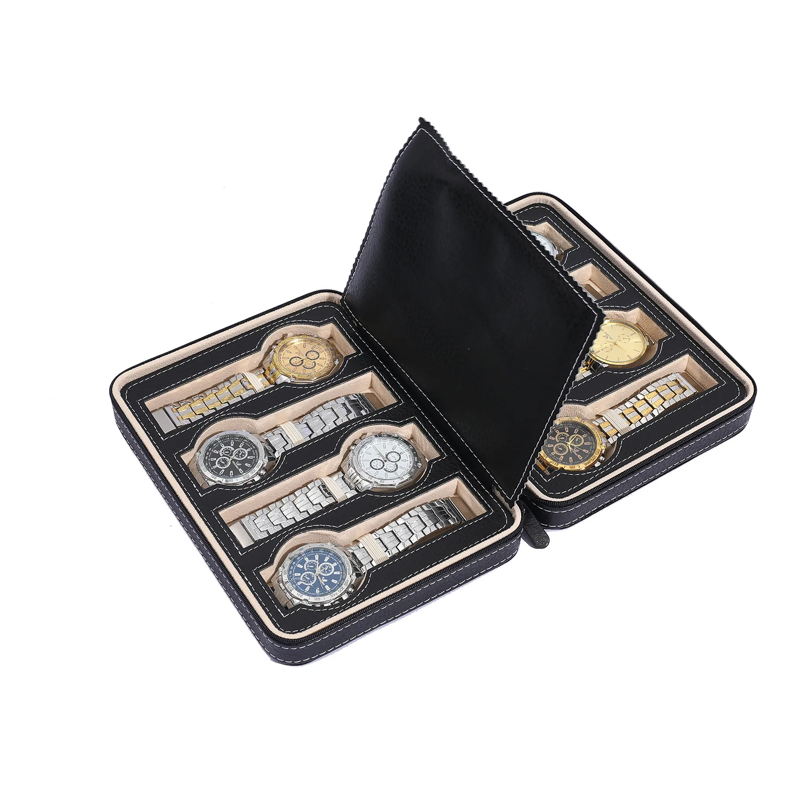 Leather Watch Box Storage Display Box Organizer Luxury Retro Casket 8 Epitopes Fashion Watch Pouch Travel Case Square Zipper Bag