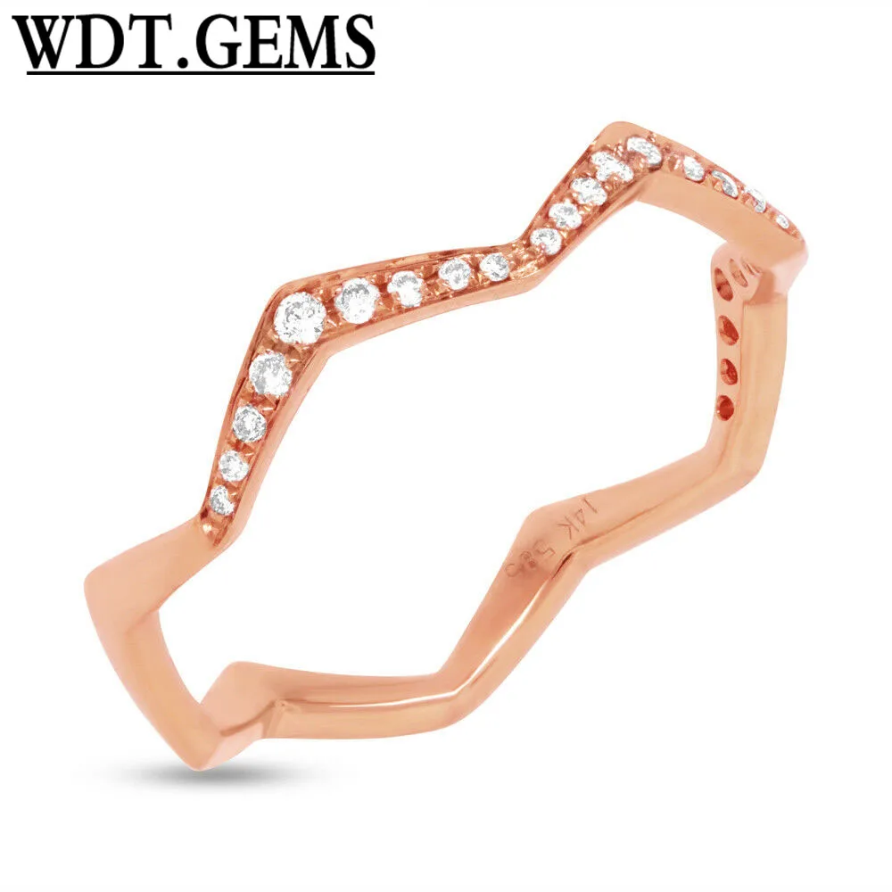 

Womens 0.13 CT 10K Rose Gold Natural Real Round Diamond Crooked Zigzag Ring Band