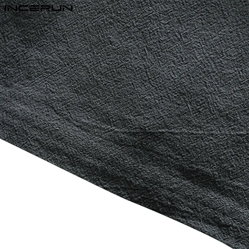 

INCERUN Cotton Mens T Shirt V Neck Vintage Solid Color Short Sleeve Button Tee Tops Loose Camisetas Masculina Casual T-shirts
