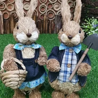 35 cm handmade straw weave rabbit forest plant corner decoration home shop layout cute ornaments childrens gift high quality
