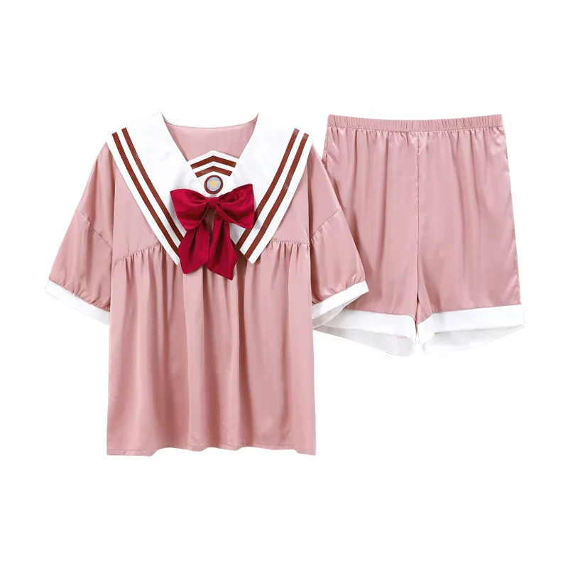 

Summer Silk Short Sleeves Casual Homewear Kawaii Sailor Moon Sleepwear Female Shorts Suit Nightgowns Soft Cozy Women Pajamas Set
