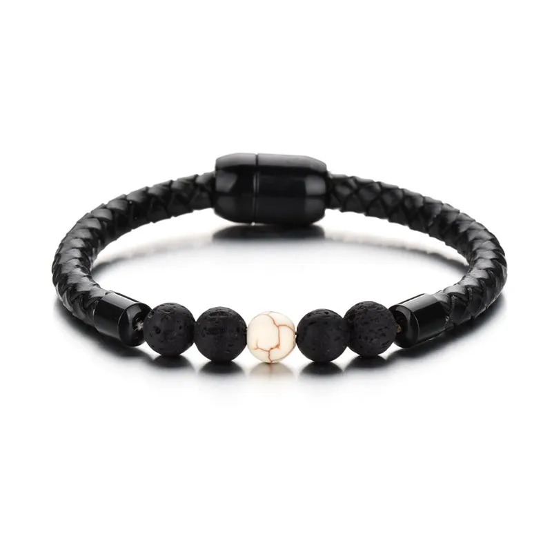 Черный кожаный браслет молитва натуральный камень черная лава Хрустальные Бусы