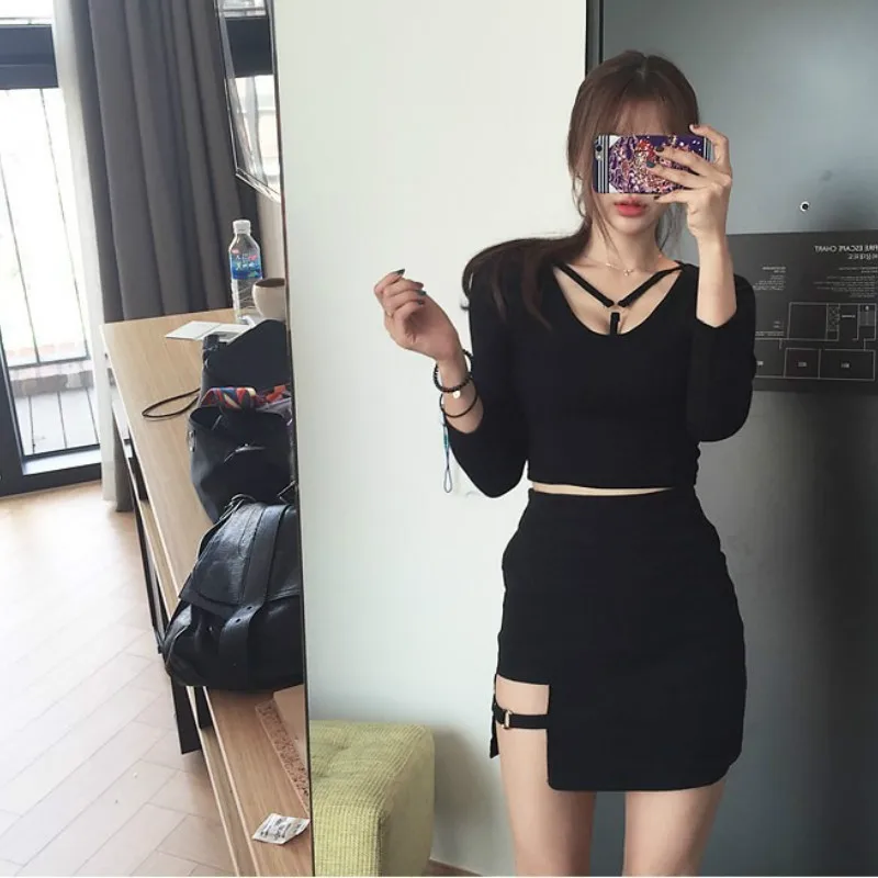 Летняя Сексуальная Асимметричная бандажная юбка с высокой талией женская черная