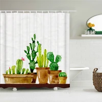 green leaf plant cactus printing shower curtains bath curtain waterproof fabric 180x180cm bathroom decorate with 12 hooks