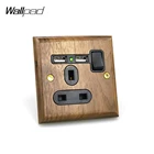 Деревянная британская Розетка с USB и переключателем Wallpad, рама из орехового дерева, переключаемая розетка 13A, Двойная зарядка, USB-порты