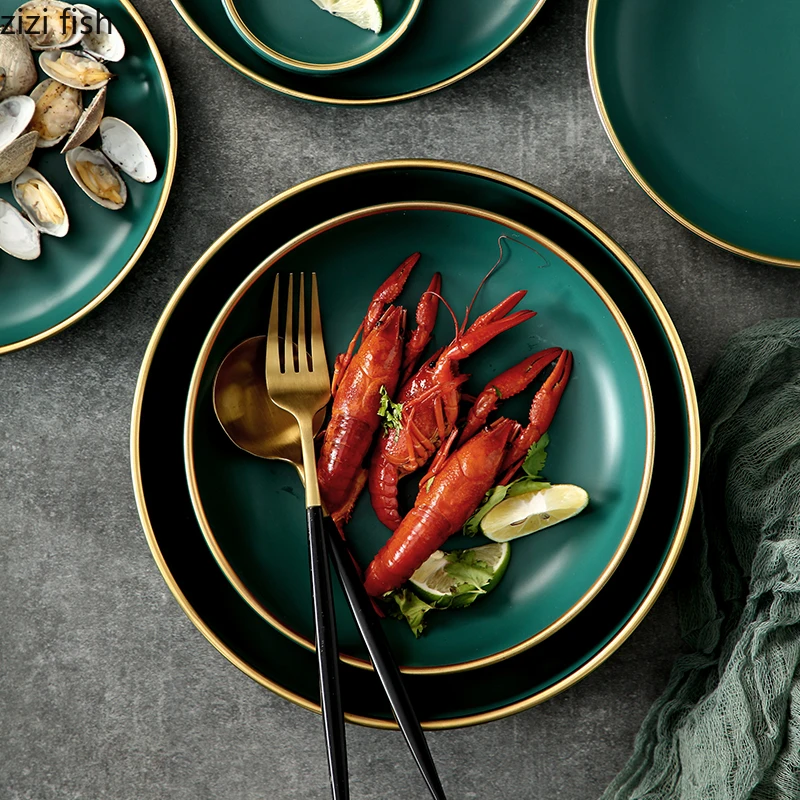 Темно-зеленая керамическая посуда миска для риса ложка бытовая