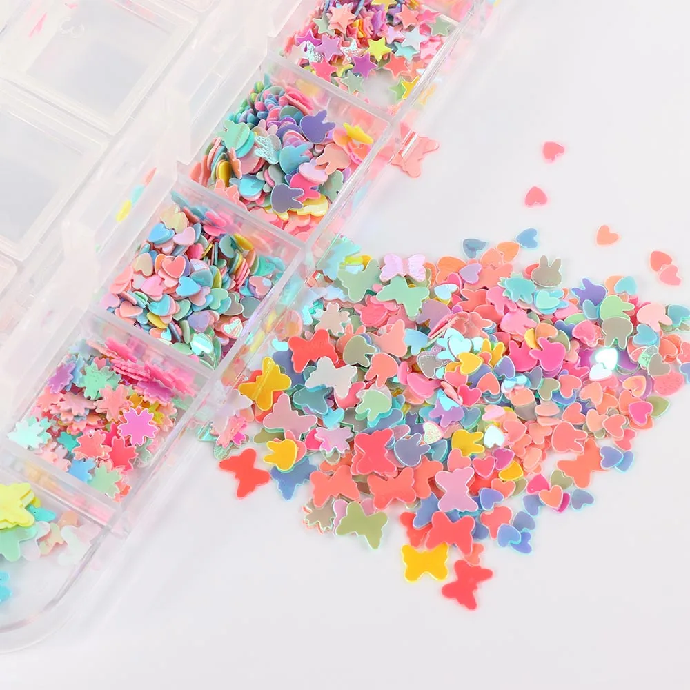 

Переливающиеся разноцветные бабочки для дизайна ногтей, 2021, пластиковый поддон для творчества, маникюр, украшения для ногтей блесток для но...