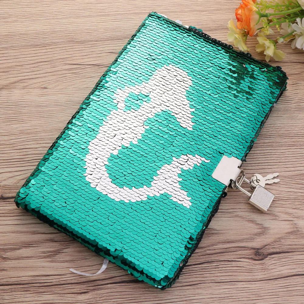 

Mermaid Pattern Sequin Journal Notebook Writing Notebook Planner Personal Diary Organizer with Lock (Light Green+Silver)