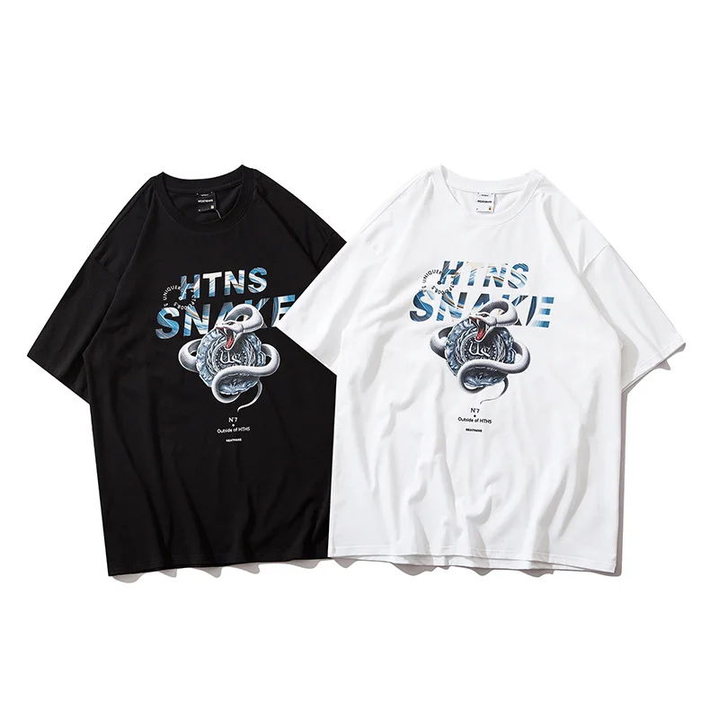 

Summer Hipster Magic Snake Print T Shirts Short Sleeve Couples Clothes Fashion Casual Pure Cotton Tops Tees Women Loose Tshirts