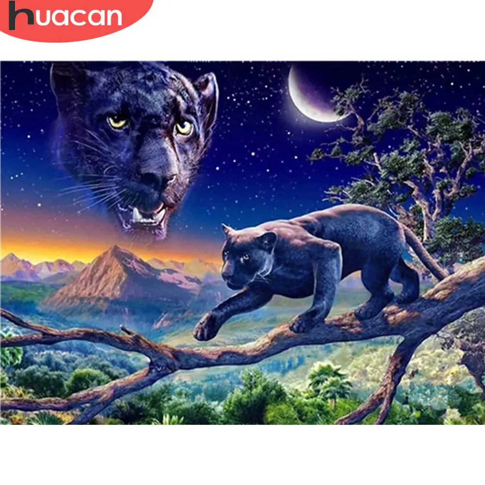 

Алмазная живопись 5D «сделай сам» HUACAN, леопардовая мозаика, дерево, квадратная вышивка, животное, домашний декор, рукоделие