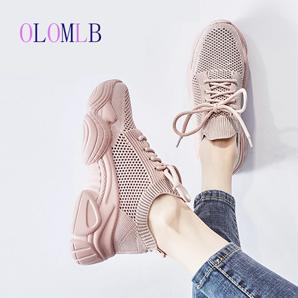 Женские кроссовки дышащая сетчатая зеленая женская обувь на платформе Летняя