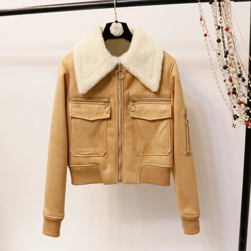 Двустороннее меховое пальто 2018 осень зима новый стиль короткая Высокая талия