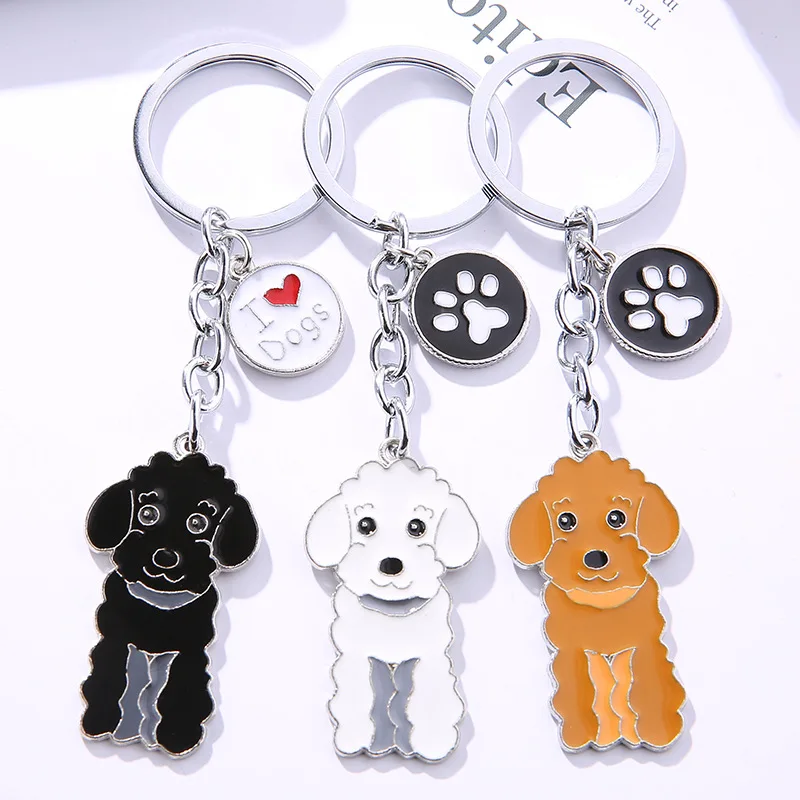 

Poodle Teddy Dog Pendant Key Chains For Women Men Girls Metal Car Keychain Bag Charm DIY Accessories Couple Lover Key Ring gift