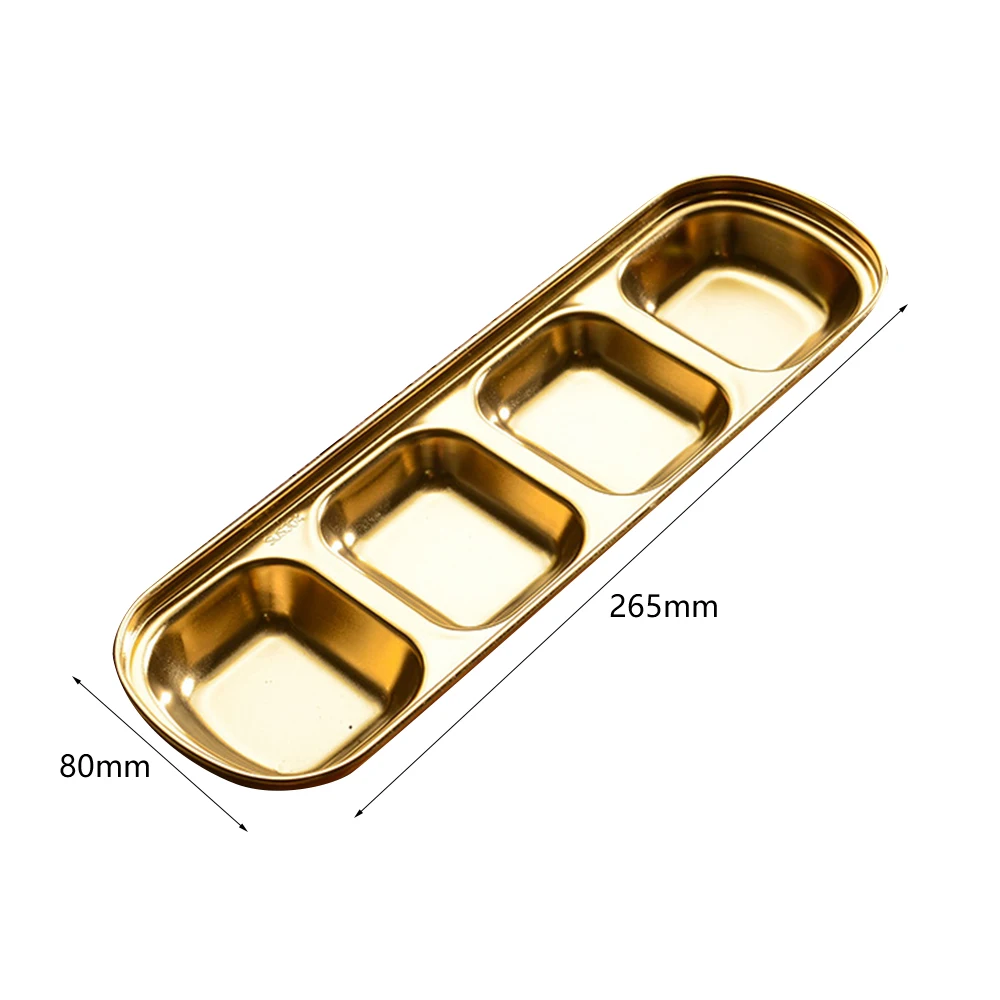 

304 Stainless Steel Seasoning Sauce Tray Barbecue Dish Sub-Grid Flavored Sauce Vinegar Bowl Compartment Seasoning Dipping Plates