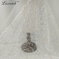 1yard new white polyester embroidery rib mesh tulle lace fabric diy wedding evening dress fabric widows gauze