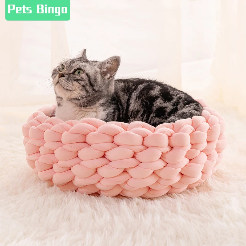 

Лежанка для домашних животных, нескользящая кошачья кровать, ручная вязка, одеяло для сна, машинная стирка, для маленьких питомцев