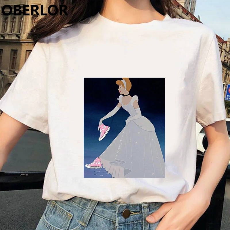 Camisetas Verano Mujer футболка принцессы с принтом Золушки женская летняя белая с коротким рукавом Harajuku Эстетическая одежда