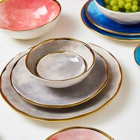 dish lamp set luxury exquisite ceramic tableware nordic household edge golden rice bowl steak dish western food