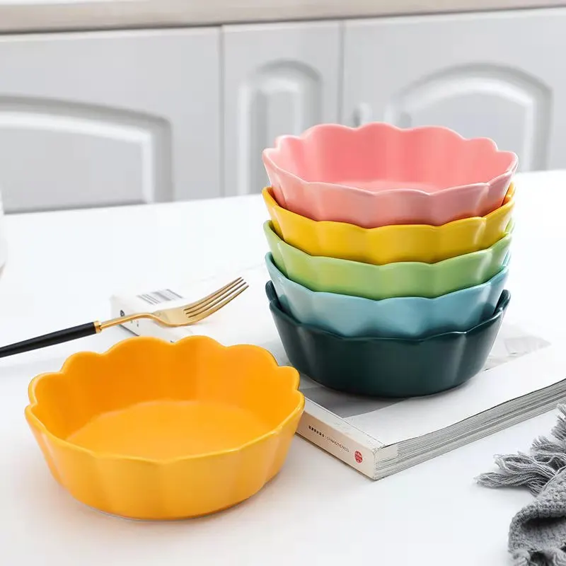 

Ceramic Dinnerware Set Flower Shape Plate Dish Dessert Tray Sakura Dinner Bowls Tableware Set Kitchen Tableware